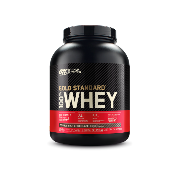 A bottle of Gold Standard 100% Whey