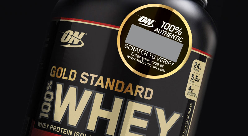 Gold Standard 100% Whey with authentic code sticker