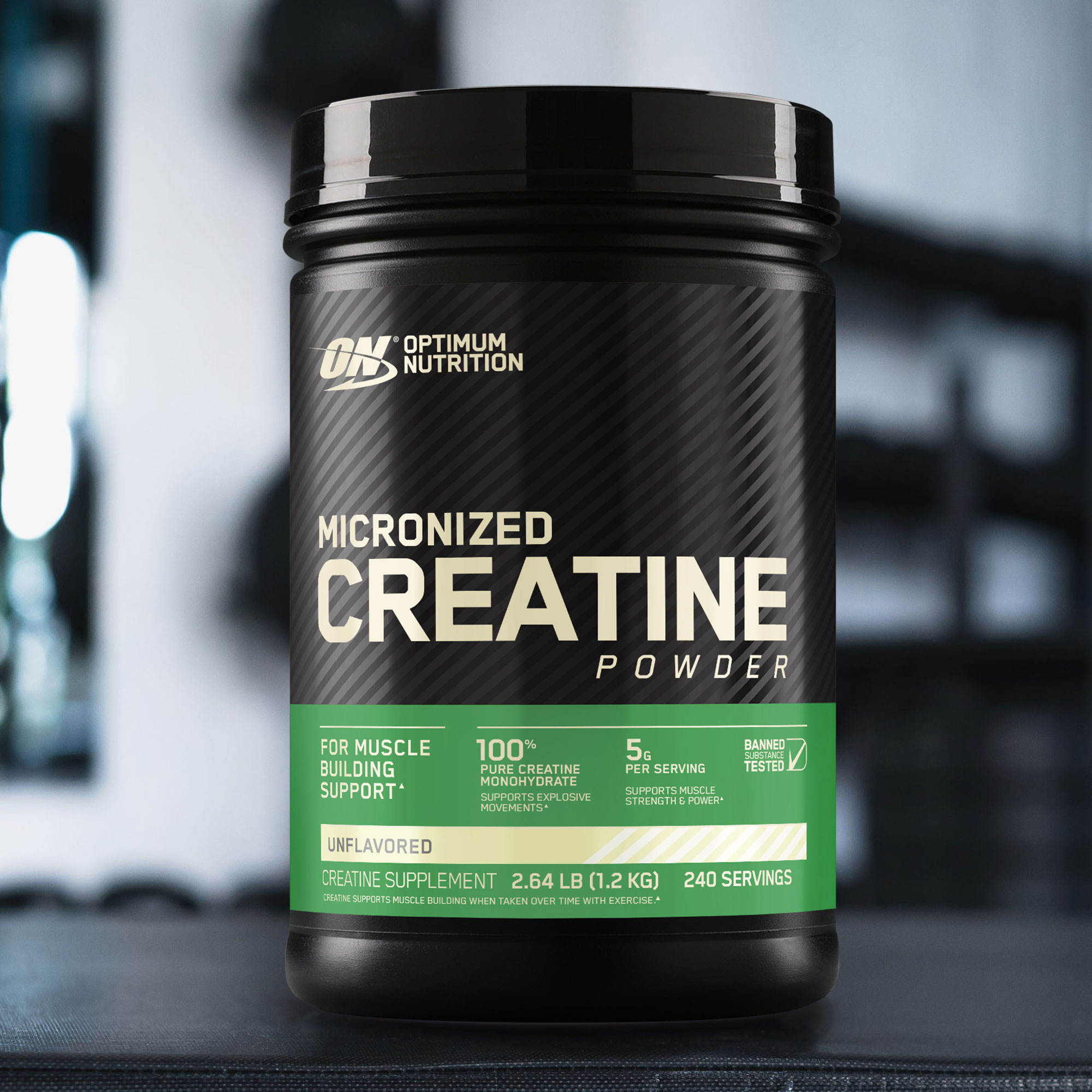 a tub of optimum nutrition micronized creatine powder