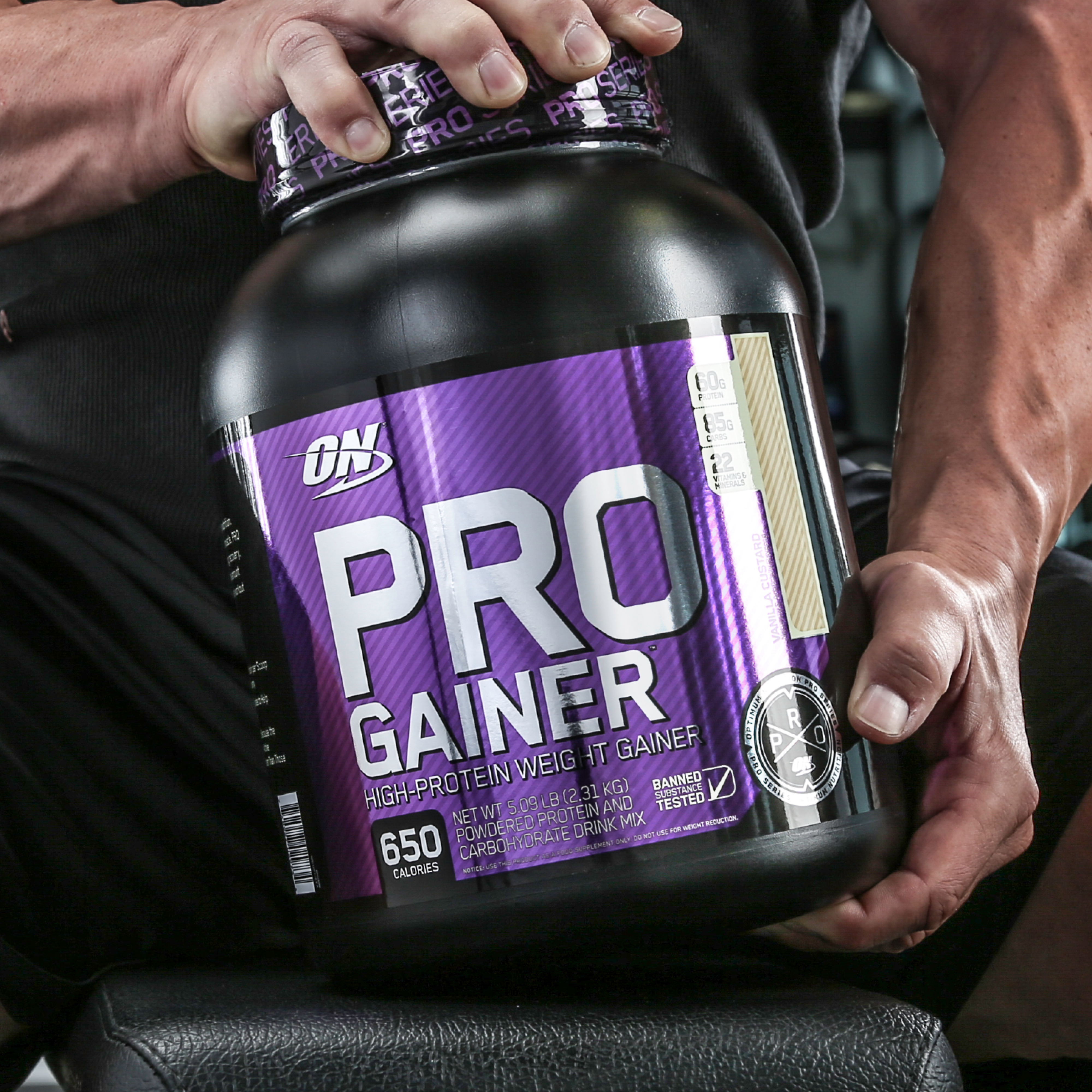 a tub of optimum nutrition pro gainer